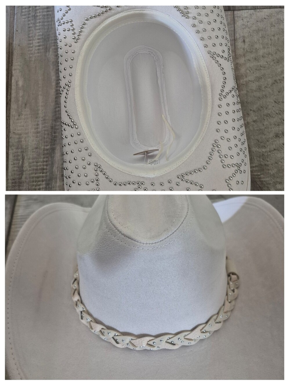 Star Studded Cowgirl Ivory White Western Cowboy Hat Braided Studs Trim NWT